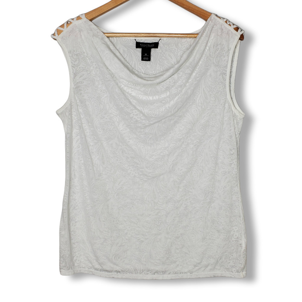 White House Black Market Burnout Draped Top White Size Medium